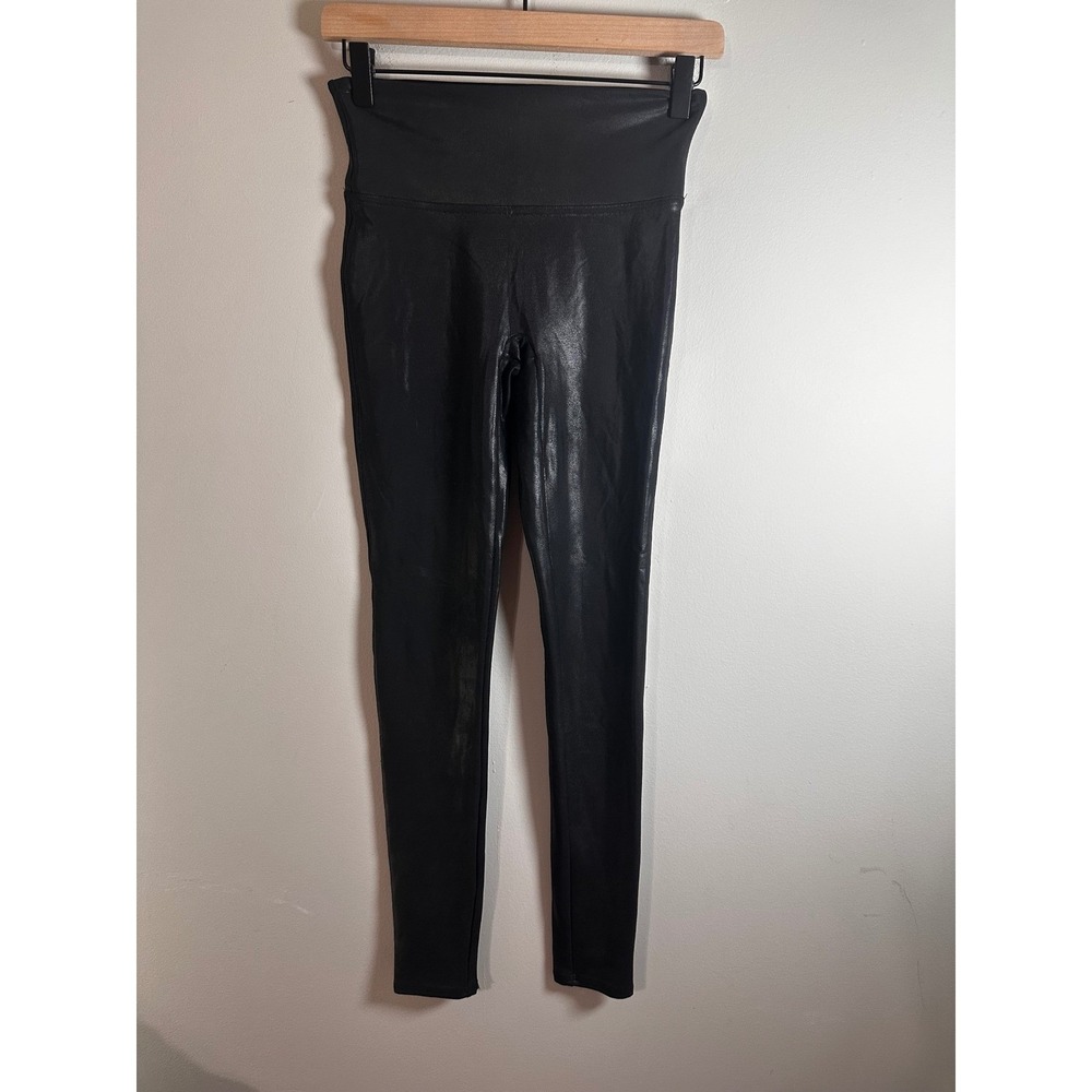Spanx Black Faux Leather Leggings High Waisted Compression Ankle Size M - Picture 4 of 8